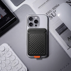 Karbon™ Classic MagSafe Wallet & Stand in black carbon fiber with magnetic card storage and fold-out stand