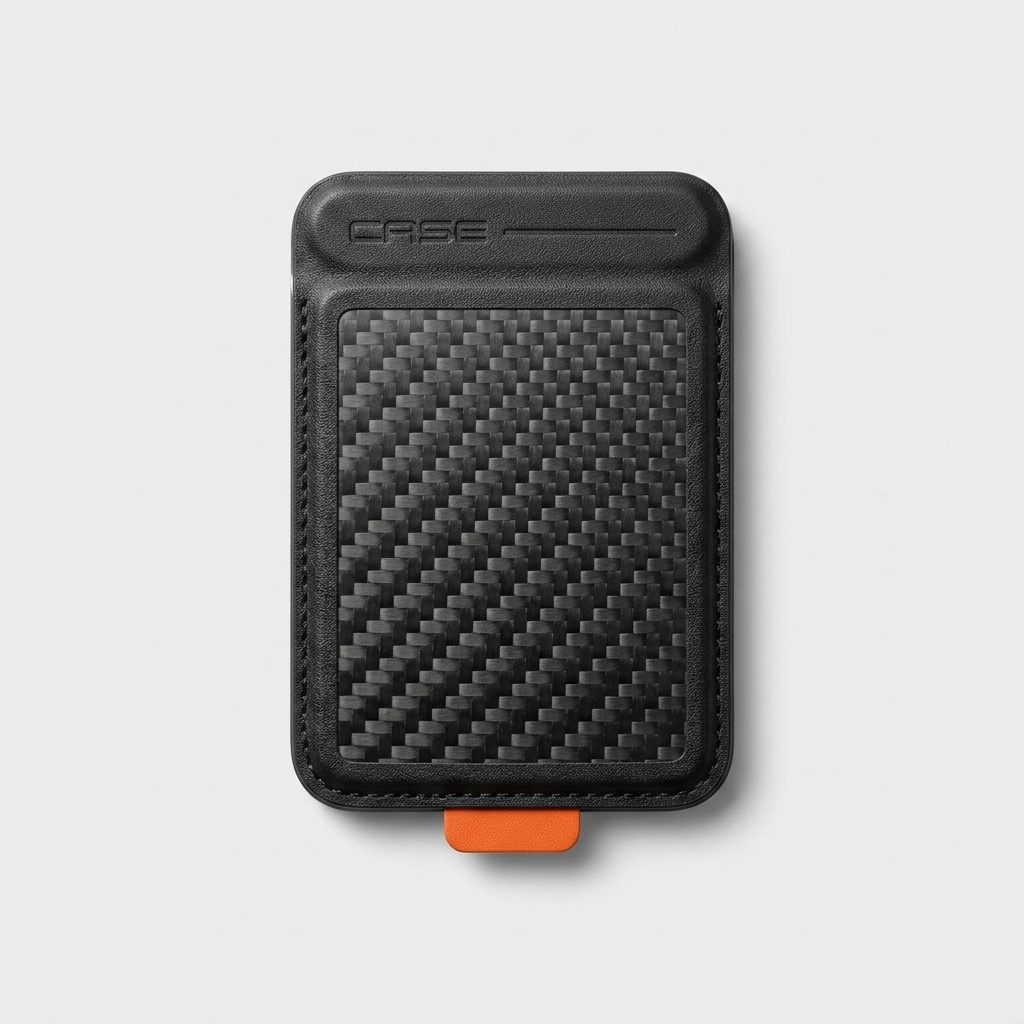 Karbon™ Classic MagSafe Wallet & Stand in black carbon fiber with magnetic card storage and fold-out stand