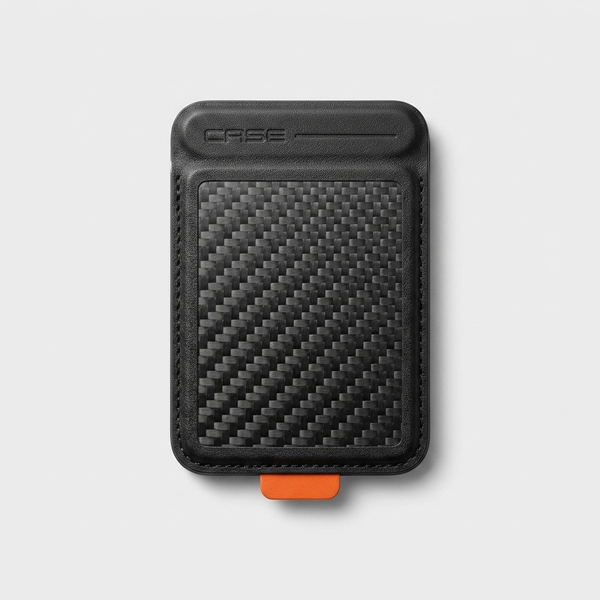 Karbon™ Classic MagSafe Wallet & Stand in black carbon fiber with magnetic card storage and fold-out stand