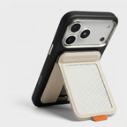Karbon™ Classic MagSafe Wallet & Stand in white carbon fiber with magnetic card storage and fold-out stand