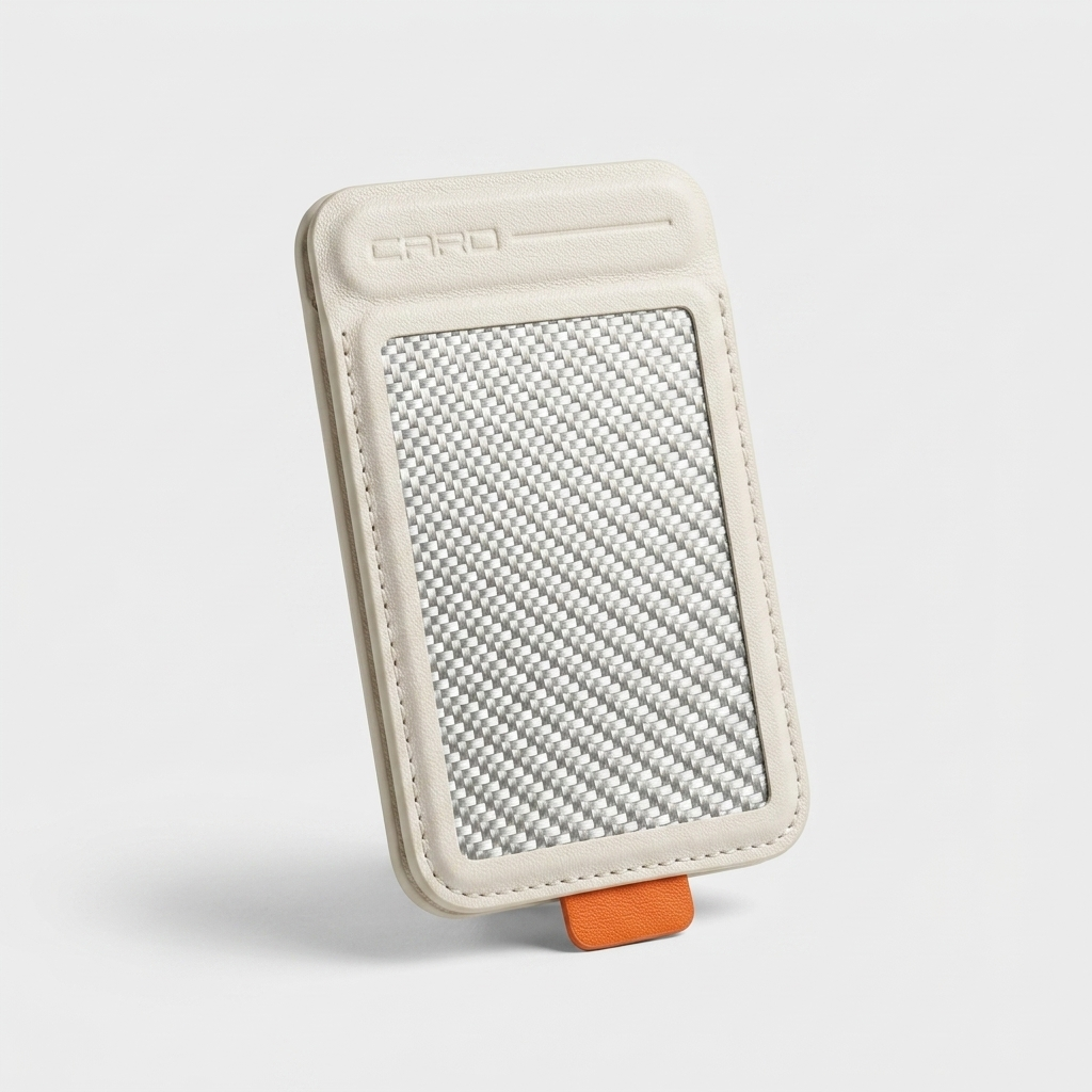 Karbon™ Classic MagSafe Wallet & Stand in white carbon fiber with magnetic card storage and fold-out stand