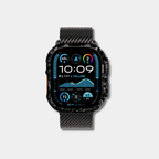 Apple Watch with genuine raw forged carbon fiber bumper case by Karbon Technik.