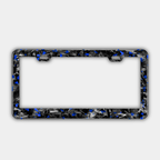 Karbon Technik blue coloured forged carbon car licence plate frame, front view.