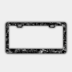 Karbon Technik forged carbon car licence plate frame, front view with marbled black and grey finish.