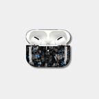 Apple AirPods case made from genuine forged carbon fiber with vibrant blue specks by Karbon Technik, displaying a high-gloss marbled composite finish.