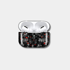 Apple AirPods case made from genuine forged carbon fiber with vibrant red specks by Karbon Technik, displaying a high-gloss marbled composite finish.