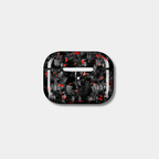 Apple AirPods case made from genuine forged carbon fiber with vibrant red specks by Karbon Technik, displaying a high-gloss marbled composite finish.