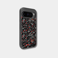 Google Pixel case with genuine raw forged carbon fiber featuring red composite flakes by Karbon Technik.