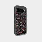 Google Pixel case with genuine raw forged carbon fiber featuring red composite flakes by Karbon Technik.