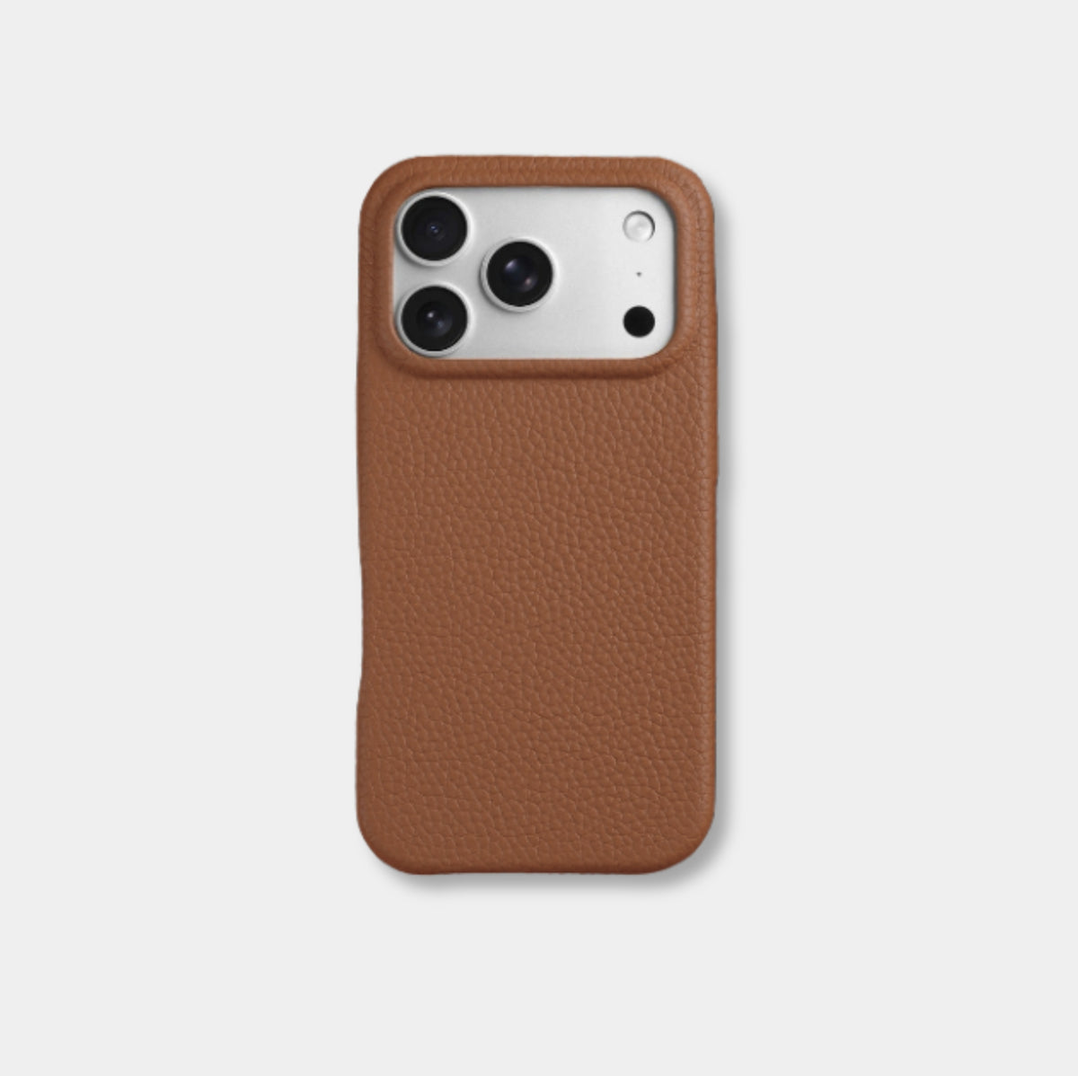 iPhone case in brown genuine Italian top-grain leather with textured finish by Karbon Technik.