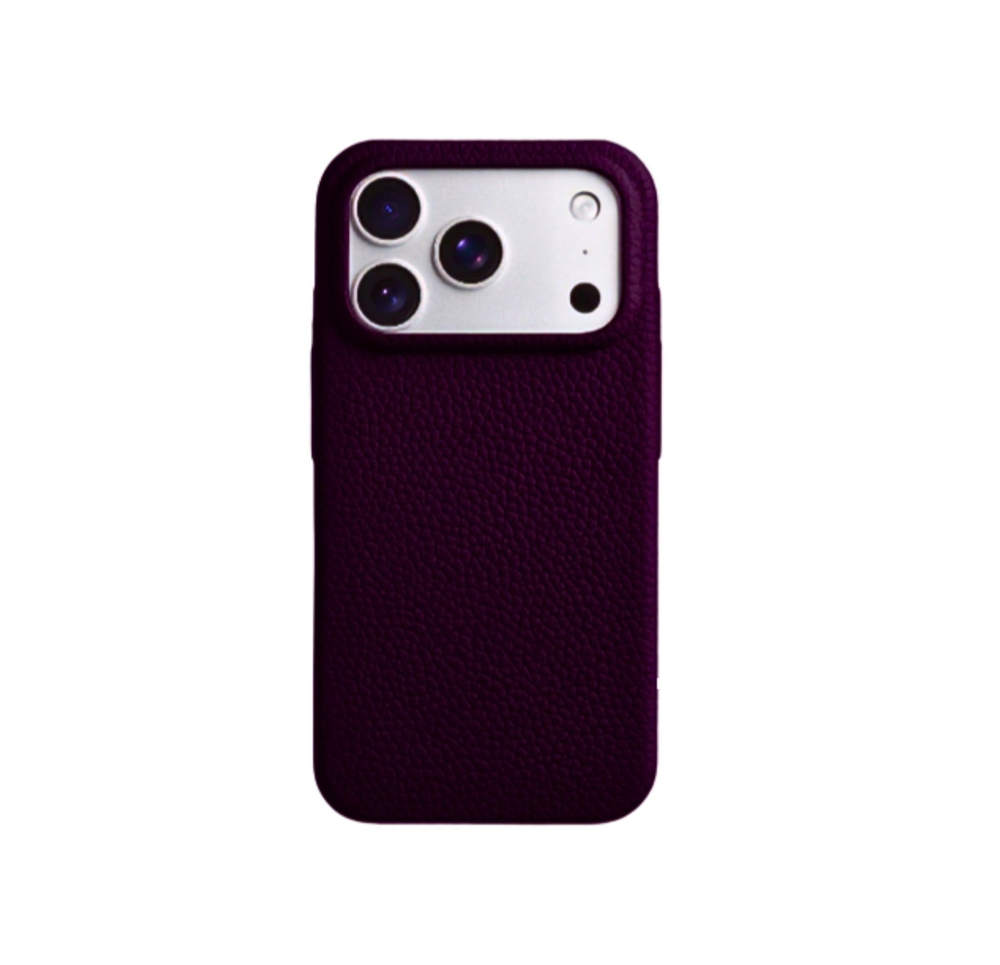 iPhone case in burgundy genuine Italian top-grain leather with textured finish by Karbon Technik.