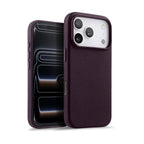 iPhone case in burgundy genuine Italian top-grain leather with textured finish by Karbon Technik.