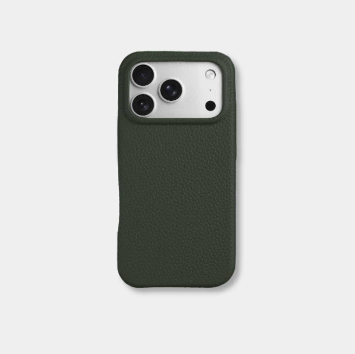 iPhone case in green genuine Italian top-grain leather with textured finish by Karbon Technik.