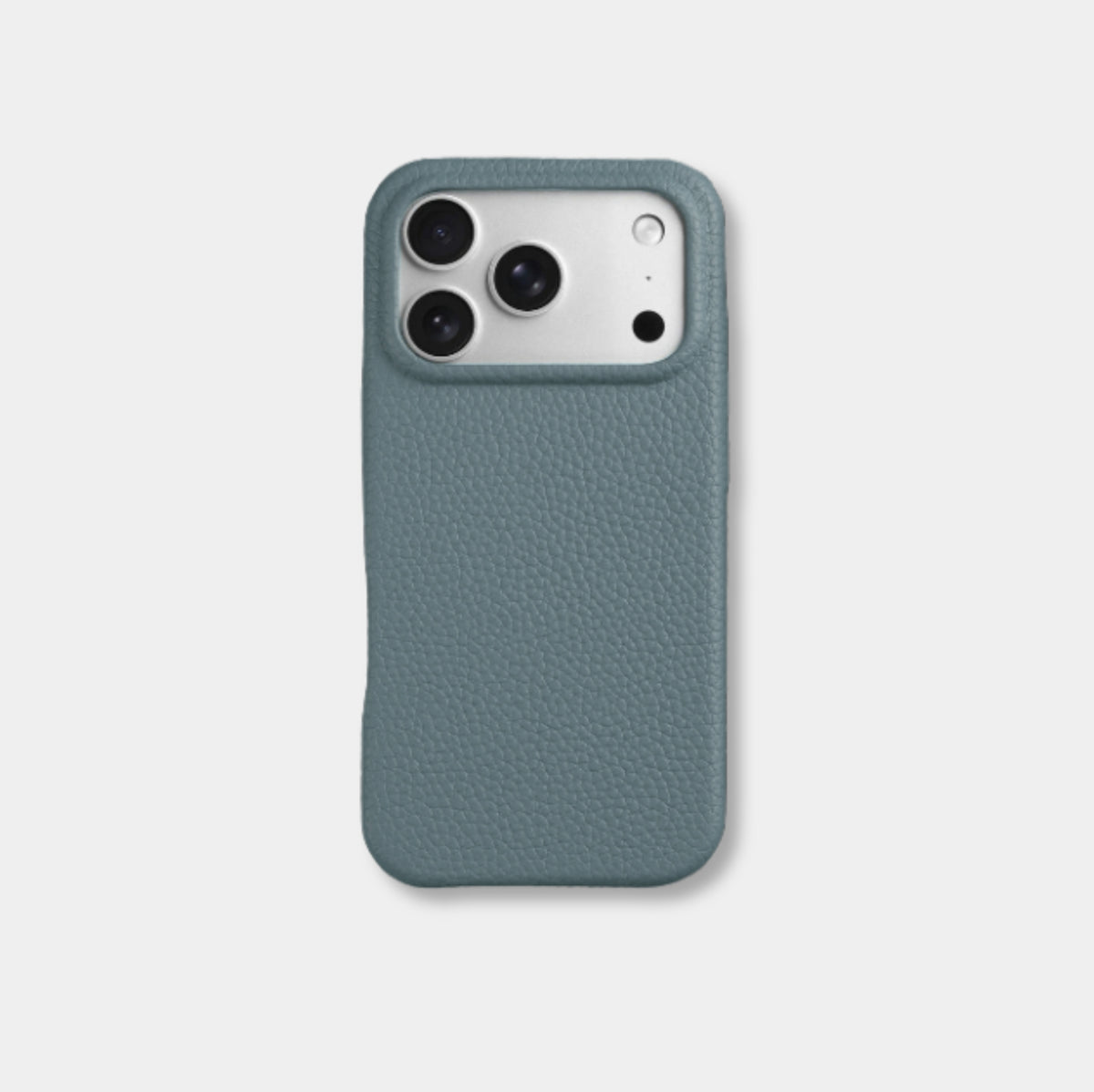 iPhone case in light blue genuine Italian top-grain leather with textured finish by Karbon Technik.