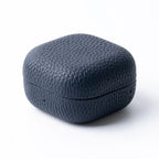 Samsung Galaxy Buds 4 / 4 Pro case in navy genuine Italian top-grain leather with textured finish by Karbon Technik.