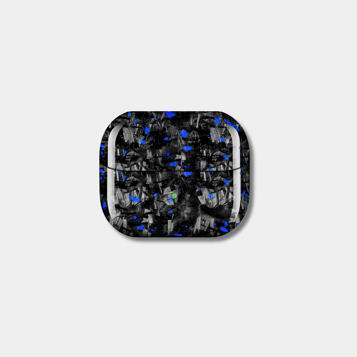 Samsung Galaxy Buds 3 Pro case with genuine raw forged carbon fiber featuring blue composite flakes by Karbon Technik.