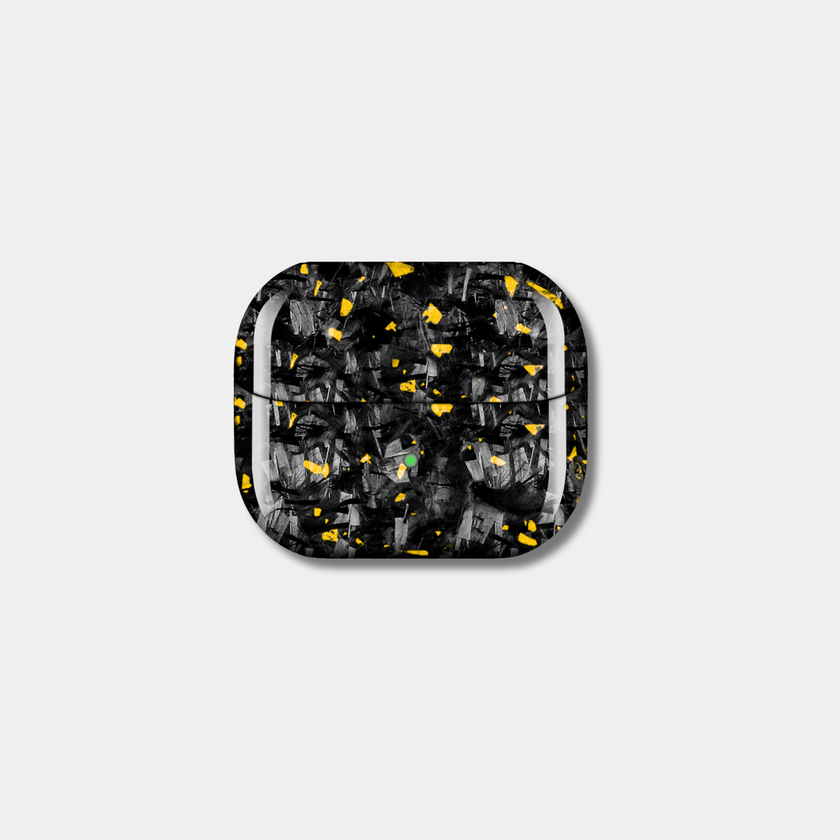 Samsung Galaxy Buds 3 Pro case with genuine raw forged carbon fiber featuring gold composite flakes by Karbon Technik.