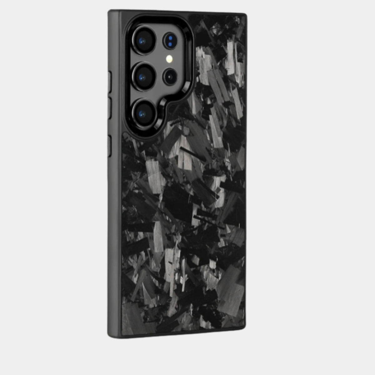 Samsung Galaxy case in black genuine forged carbon fiber with marbled finish by Karbon Technik.