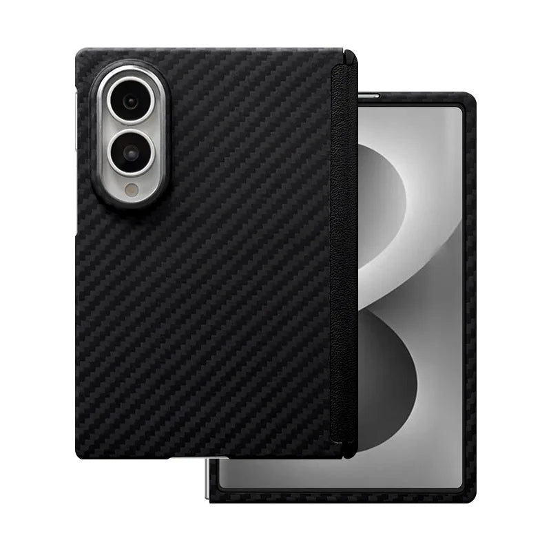 Samsung Galaxy Z Fold 8 case in black 1500D fine aramid fiber weave by Karbon Technik.