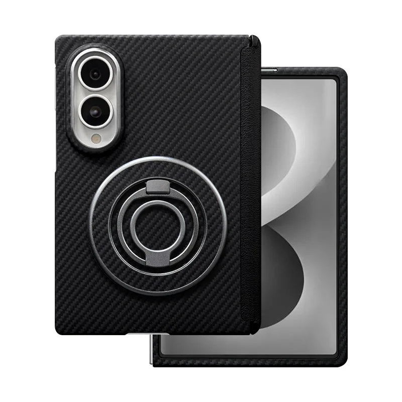 Samsung Galaxy Z Fold 8 case in black 600D fine aramid fiber weave with magsafe ring by Karbon Technik.