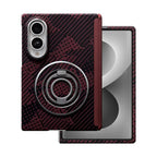 Samsung Galaxy Z Fold 8 case in red camo aramid fiber weave with integrated magnetic MagSafe ring stand by Karbon Technik.