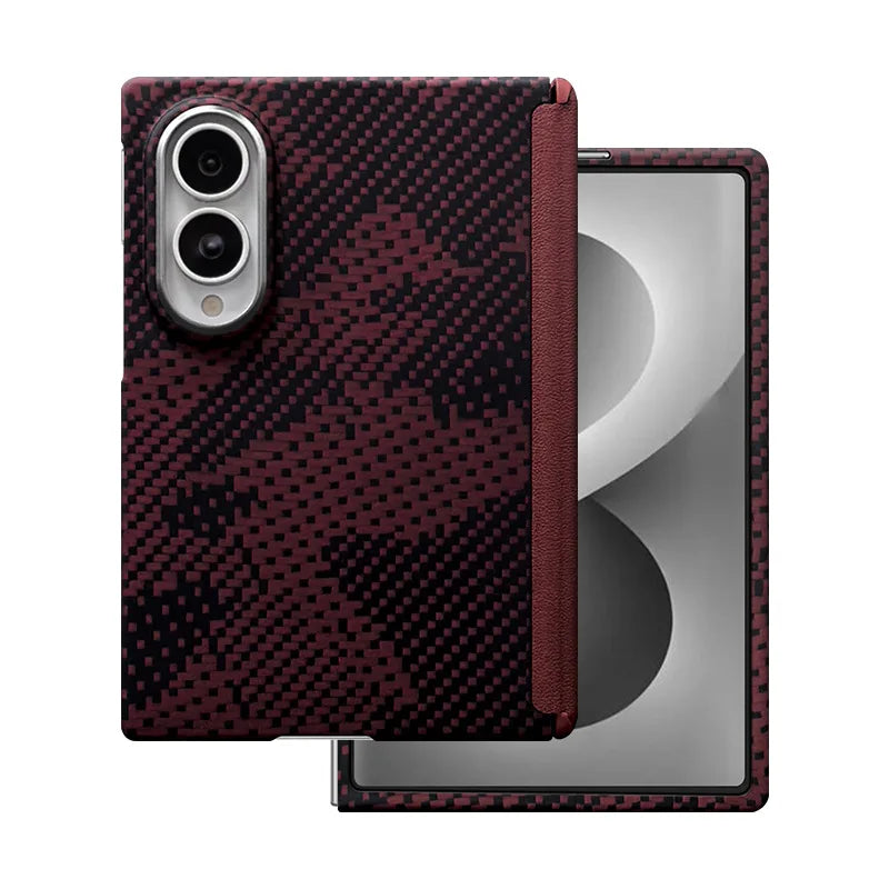 Samsung Galaxy Z Fold 8 case in red camo aramid fiber weave by Karbon Technik.