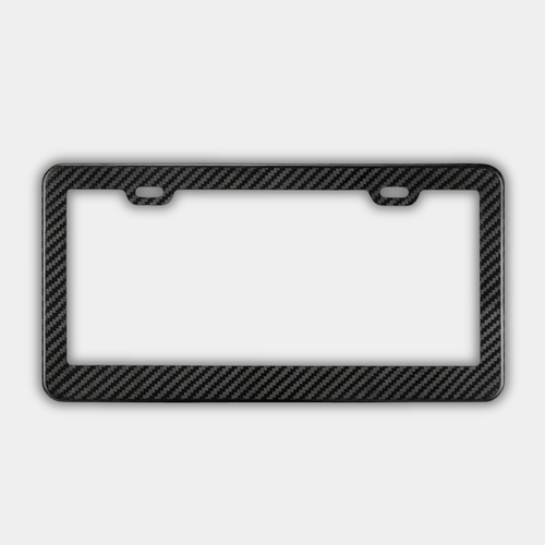 Karbon Technik woven carbon fibre car licence plate frame, front view in black woven carbon finish.