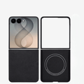 The best black 1500D and 600D aramid fiber protective case for Samsung Galaxy Z Flip 7 and Z Flip 8, shown in folded and unfolded views alongside Karbon Technik - Works with MagSafe' text.