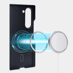 Black 1500D and 600D aramid fiber protective case for Samsung Galaxy Z Fold 7 and Z Fold 8 Ultra, shown partially unfolded on a light gray background.