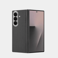 Black 1500D and 600D aramid fiber protective case for Samsung Galaxy Z Fold 7 and Z Fold 8 Ultra, shown partially unfolded.